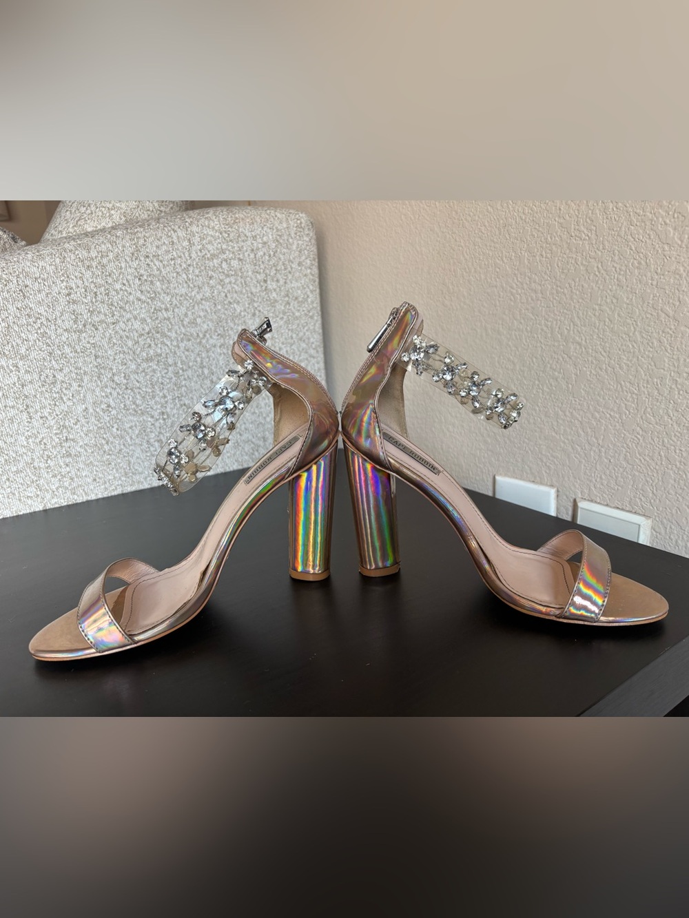 CAPE ROBBIN Holographic Rhinestone Ankle Strap Heels